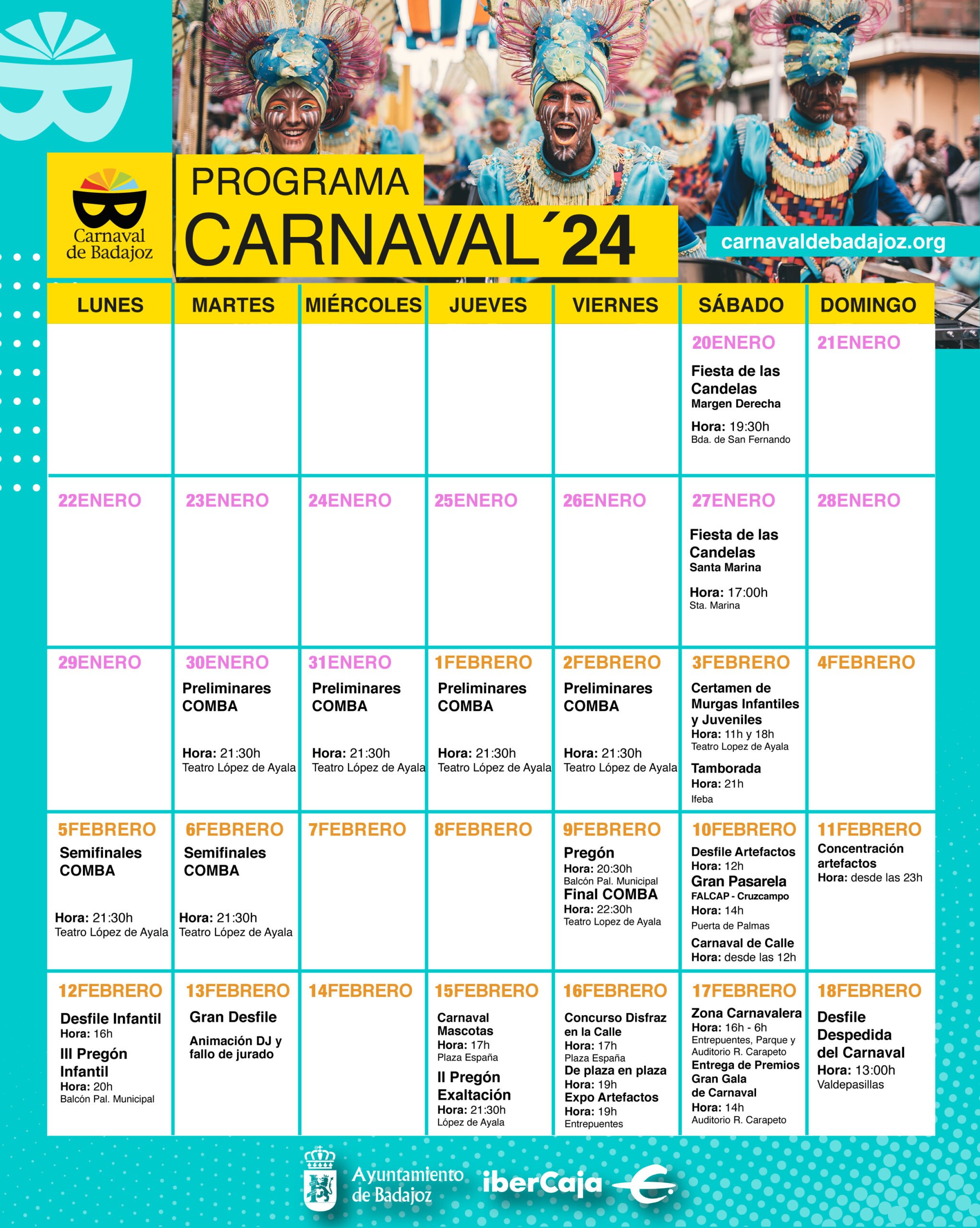 Programa calendario del Carnaval de Badajoz