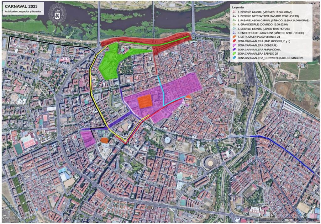 Horarios de las Zonas Carnavaleras del Carnaval de Badajoz 2023